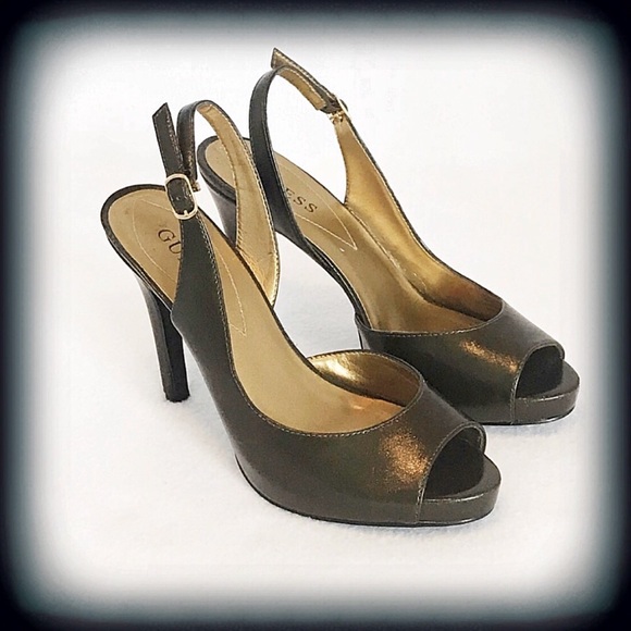 Guess Peep Toe Slingback Heel Sandals Sz 6